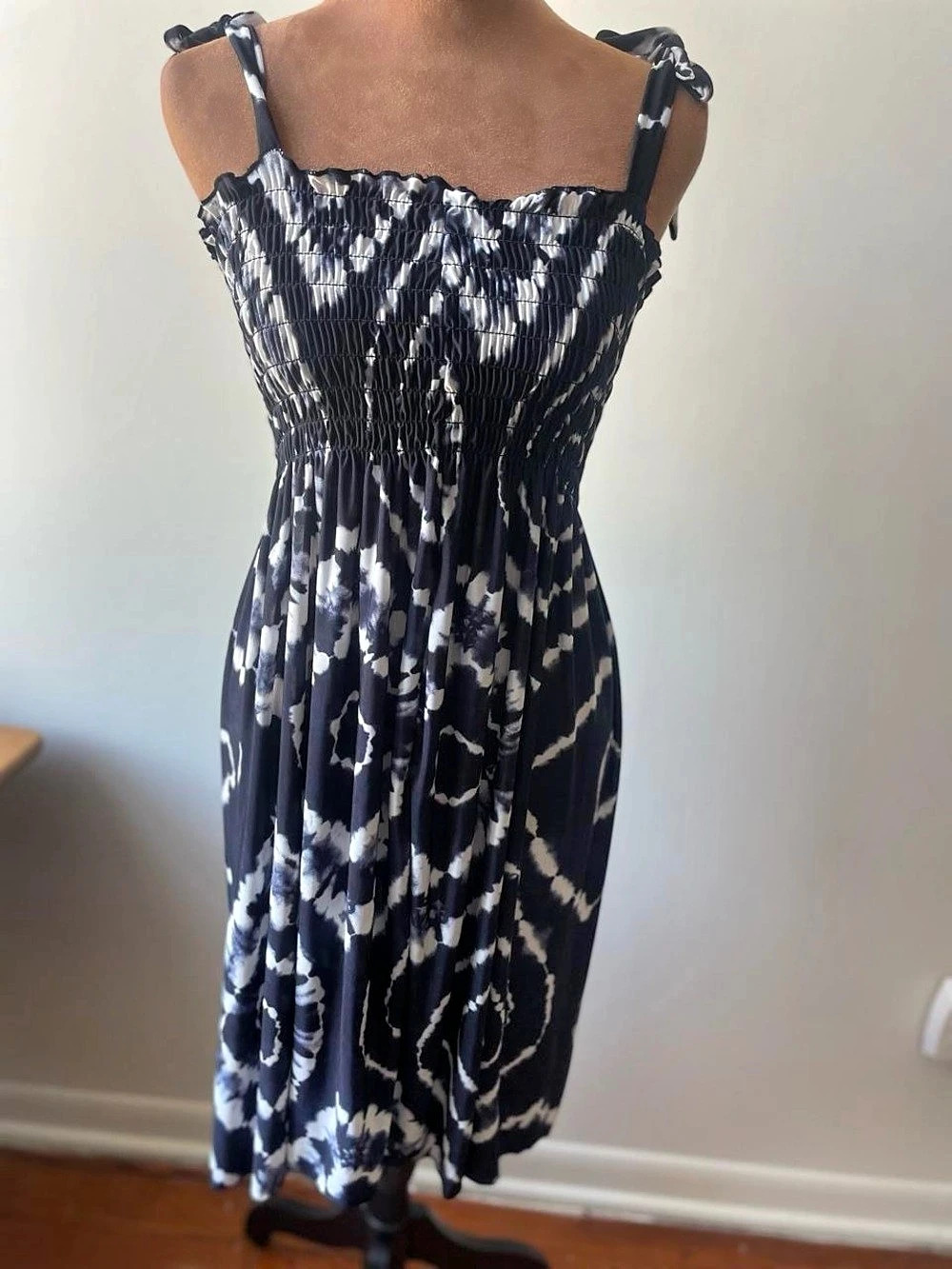 Tie-Dye Smocked Midi Dress in Blue & White Like New